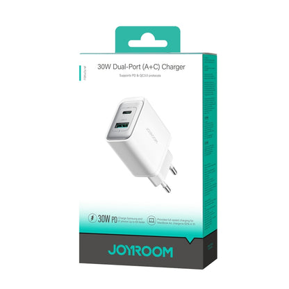 JOYROOM JR-TCF15 30W USB+USB-C / Type-C Fast Charger, Specification:EU Plug(White) - USB Charger by JOYROOM | Online Shopping UK | buy2fix