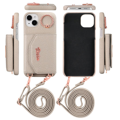 For iPhone 15 Pro Max VIETAO Ring Holder Card Bag Phone Case with Lanyard(White) - iPhone 15 Pro Max Cases by VIETAO | Online Shopping UK | buy2fix