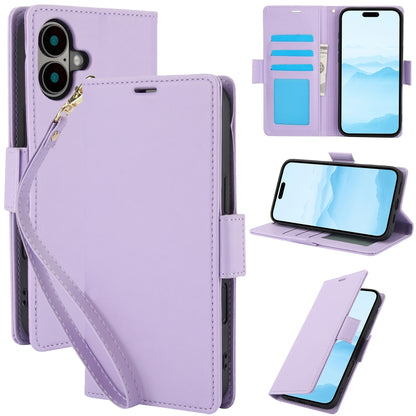 For iPhone 16 Plus Side Buckle RFID Anti-theft Leather Phone Case(Light Purple) - iPhone 16 Plus Cases by buy2fix | Online Shopping UK | buy2fix