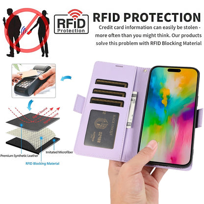 For iPhone 16 Pro Side Buckle RFID Anti-theft Leather Phone Case(Light Purple) - iPhone 16 Pro Cases by buy2fix | Online Shopping UK | buy2fix