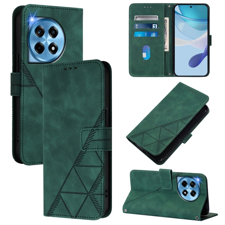 For OnePlus 12 5G Global Crossbody 3D Embossed Flip Leather Phone Case(Green) - OnePlus Cases by buy2fix | Online Shopping UK | buy2fix