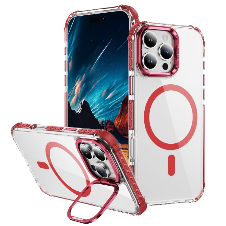 For iPhone 16 Pro Rainbow Series Transparent MagSafe Lens Holder Phone Case(Red) - iPhone 16 Pro Cases by buy2fix | Online Shopping UK | buy2fix