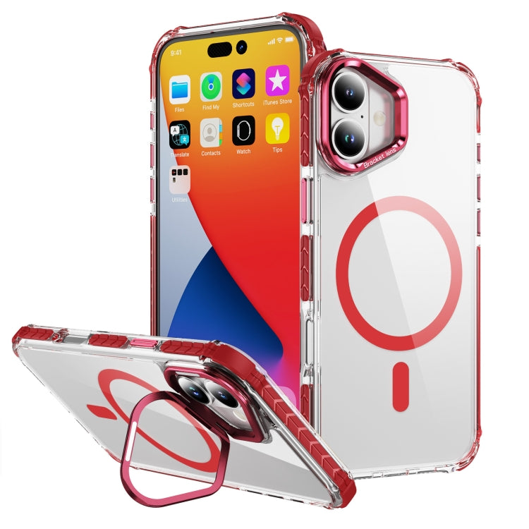 For iPhone 16 Rainbow Series Transparent MagSafe Lens Holder Phone Case(Red) - iPhone 16 Cases by buy2fix | Online Shopping UK | buy2fix