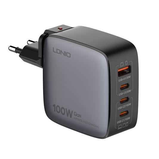 LDNIO Q408 100W GaN USB+3 USB-C / Type-C Interface Charger with 1m 100W USB-C / Type-C to USB-C / Type-C Data Cable, Plug Type:EU Plug(Black) - USB Charger by LDNIO | Online Shopping UK | buy2fix