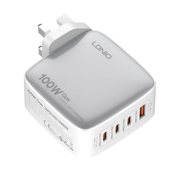 LDNIO Q408 100W GaN USB+3 USB-C / Type-C Interface Charger with 1m 100W USB-C / Type-C to USB-C / Type-C Data Cable, Plug Type:UK Plug(White) - USB Charger by LDNIO | Online Shopping UK | buy2fix