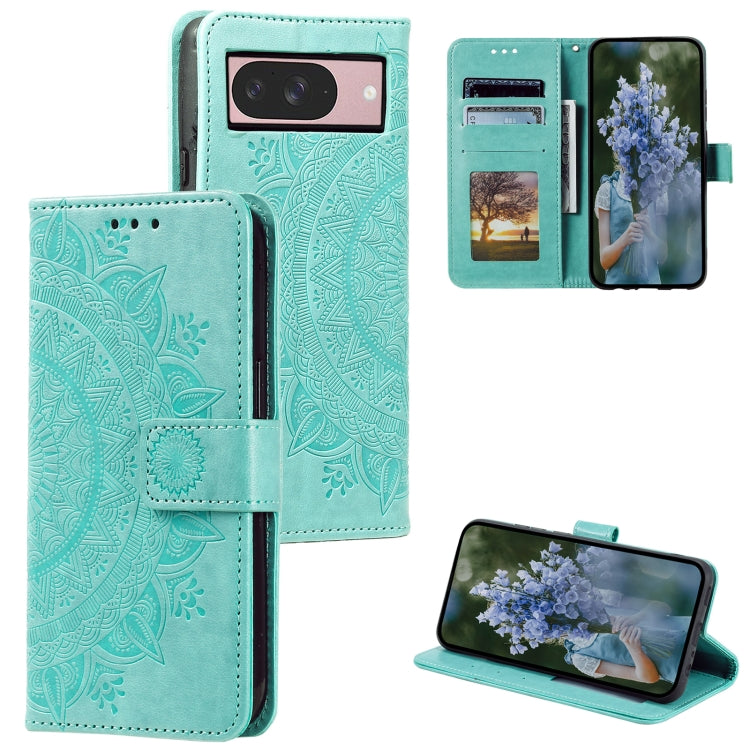 For Google Pixel 9 / 9 Pro Totem Flower Embossed Leather Phone Case with Lanyard(Green) - Google Cases by buy2fix | Online Shopping UK | buy2fix