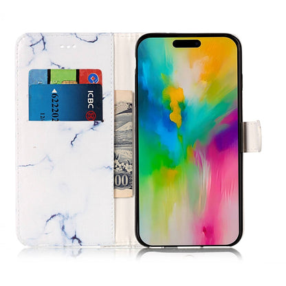 For iPhone 16 Pro Colored Drawing Marble Pattern Leather Phone Case(White Marble) - iPhone 16 Pro Cases by buy2fix | Online Shopping UK | buy2fix