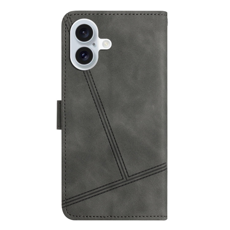 For iPhone 16 Skin-feel Stitching Leather Phone Case(Grey) - iPhone 16 Cases by buy2fix | Online Shopping UK | buy2fix