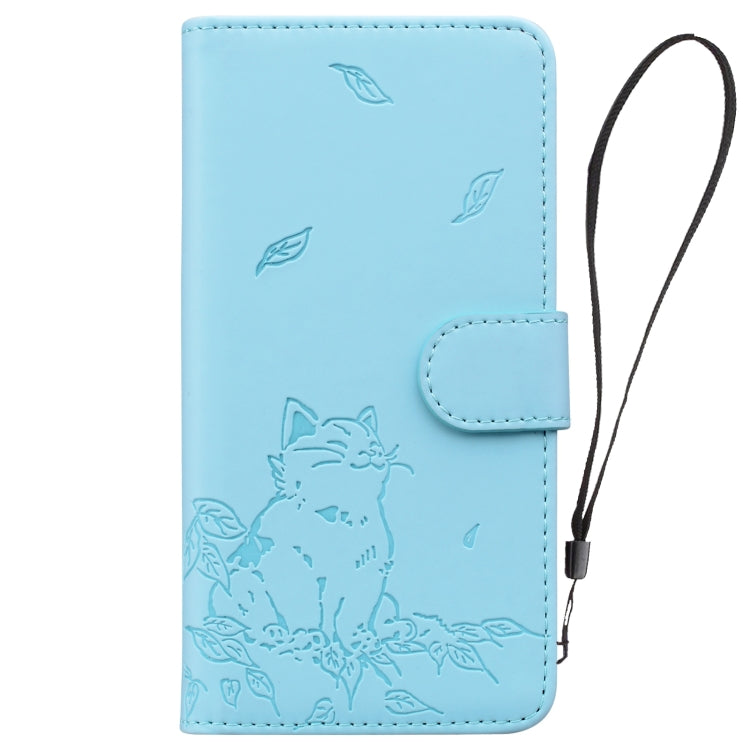 For iPhone SE 2024 Cute Cat Embossed Leather Phone Case(Sky Blue) - More iPhone Cases by buy2fix | Online Shopping UK | buy2fix