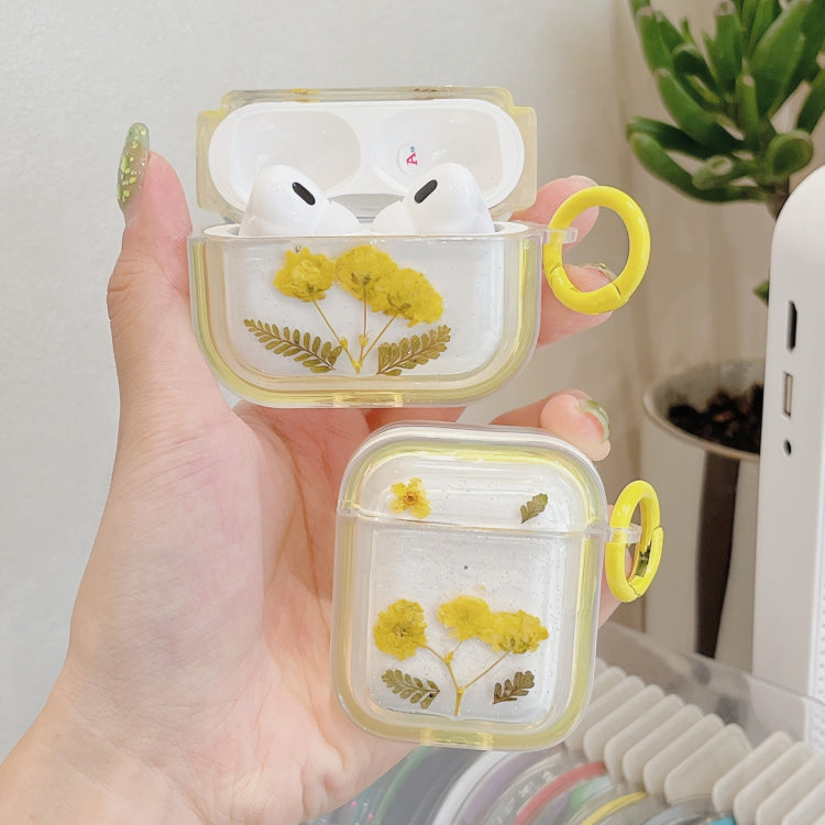 For AirPods 3 Glitter Starry Epoxy Dried Flowers Earbuds Box TPU Case(Yellow) - For AirPods 3 by buy2fix | Online Shopping UK | buy2fix