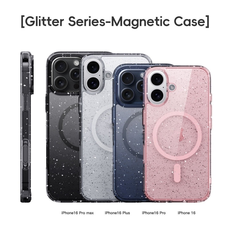 For iPhone 16 Plus Glitter Powder MagSafe Magnetic Phone Case(Transparent Black) - iPhone 16 Plus Cases by buy2fix | Online Shopping UK | buy2fix