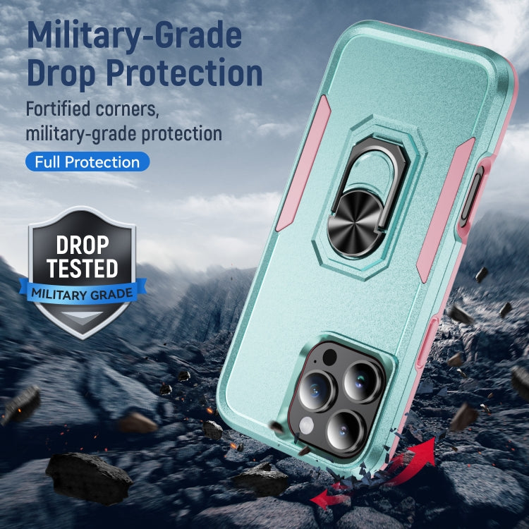 For iPhone 16 Pro Max Pioneer Armor Heavy Duty PC + TPU Phone Case with Holder(Green+Pink) - iPhone 16 Pro Max Cases by buy2fix | Online Shopping UK | buy2fix