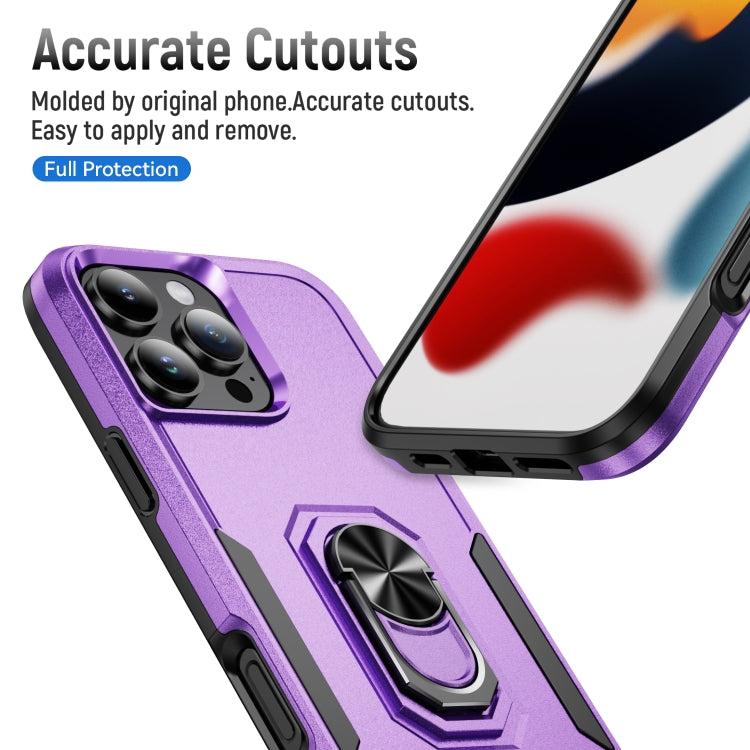 For iPhone 16 Pro Pioneer Armor Heavy Duty PC + TPU Phone Case with Holder(Purple+Black) - iPhone 16 Pro Cases by buy2fix | Online Shopping UK | buy2fix