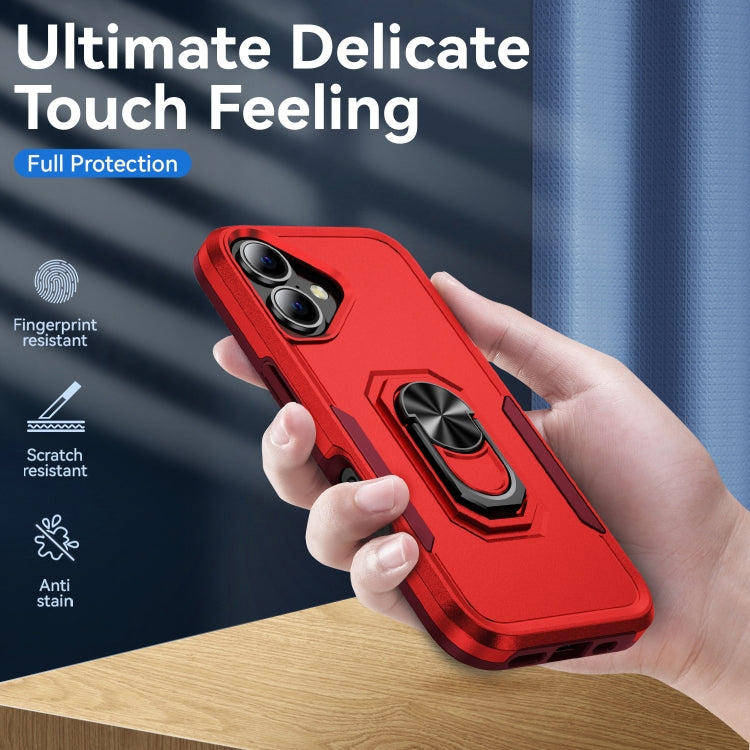 For iPhone 16 Plus Pioneer Armor Heavy Duty PC + TPU Phone Case with Holder(Red+Rose Red) - iPhone 16 Plus Cases by buy2fix | Online Shopping UK | buy2fix