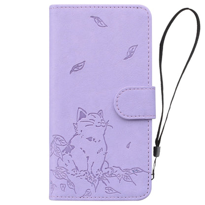 For Google Pixel 9 / 9 Pro Cute Cat Embossed Leather Phone Case(Purple) - Google Cases by buy2fix | Online Shopping UK | buy2fix