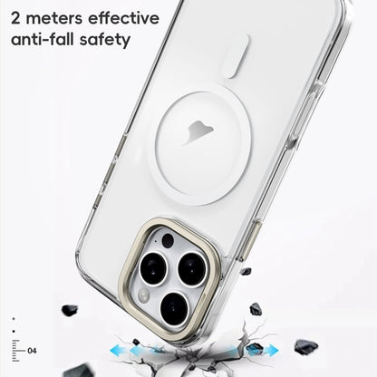 For iPhone 16 Frosted Crystal Clear Lens Holder MagSafe Magnetic Phone Case(Transparent Titanium Blue) - iPhone 16 Cases by buy2fix | Online Shopping UK | buy2fix