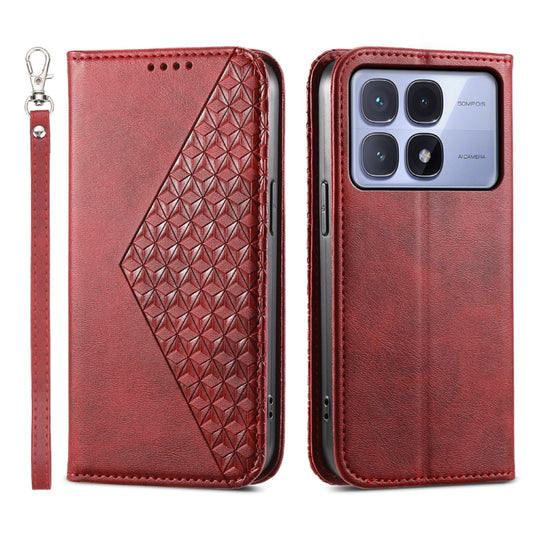 For Redmi K70 Ultra Cubic Grid Calf Texture Magnetic Leather Phone Case(Red) - Xiaomi Cases by buy2fix | Online Shopping UK | buy2fix