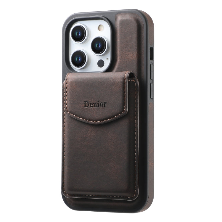 For iPhone 15 Denior D20 Skin Feel MagSafe Holder Detachable Card Slot Phone Case(Brown) - iPhone 15 Cases by Denior | Online Shopping UK | buy2fix