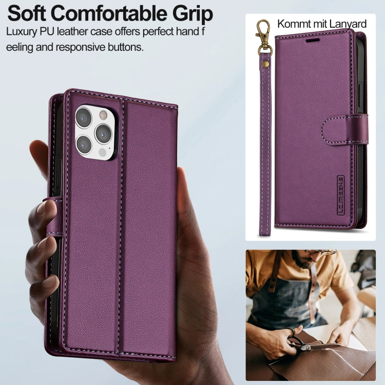 For iPhone 12 / 12 Pro LC.IMEEKE L2 Series Detachable Magsafe PU Phone Case with Lanyard(Purple) - iPhone 12 / 12 Pro Cases by LC.IMEEKE | Online Shopping UK | buy2fix