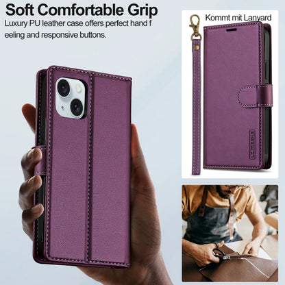 For iPhone 13 LC.IMEEKE L2 Series Detachable Magsafe PU Phone Case with Lanyard(Purple) - iPhone 13 Cases by LC.IMEEKE | Online Shopping UK | buy2fix