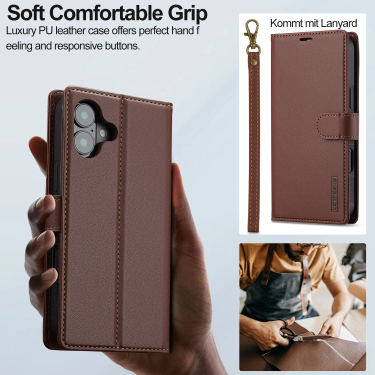 For iPhone 16 LC.IMEEKE L2 Series Detachable Magsafe PU Phone Case with Lanyard(Brown) - iPhone 16 Cases by LC.IMEEKE | Online Shopping UK | buy2fix