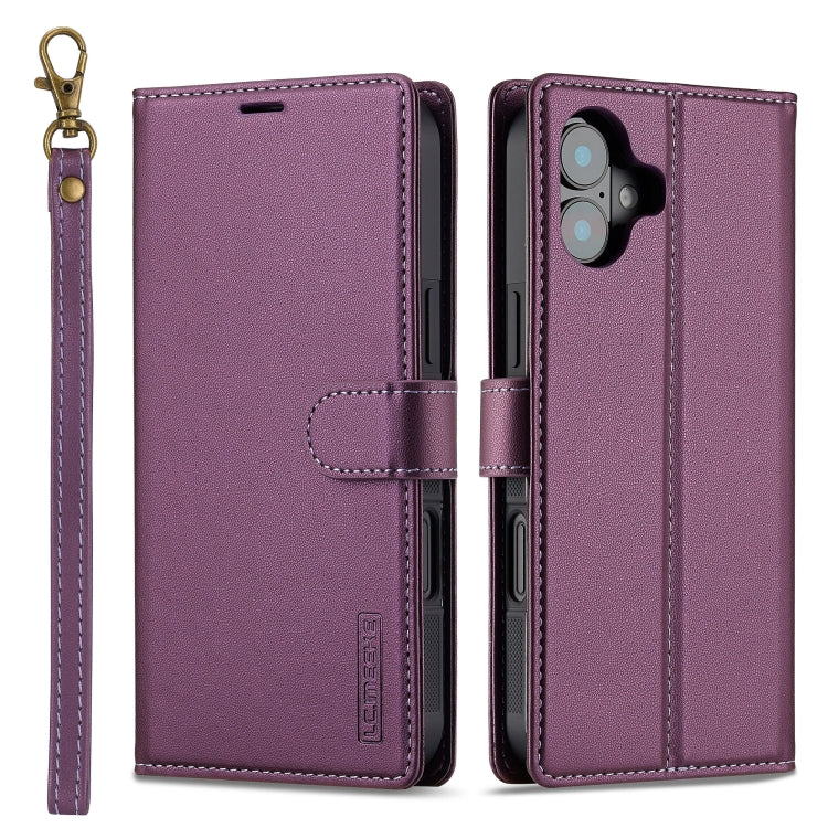 For iPhone 16 LC.IMEEKE L2 Series Detachable Magsafe PU Phone Case with Lanyard(Purple) - iPhone 16 Cases by LC.IMEEKE | Online Shopping UK | buy2fix