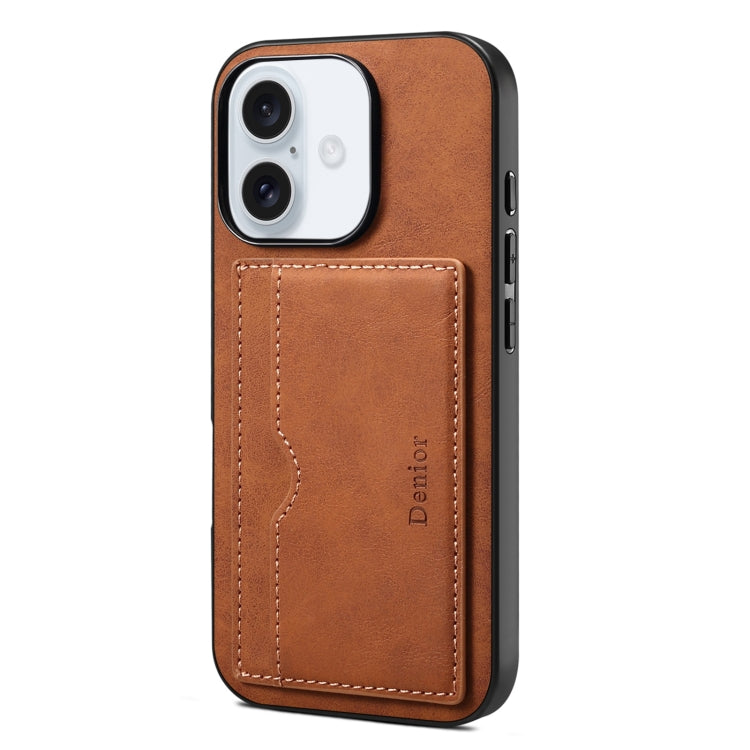 For iPhone 16 Denior D08 PU Single Card Slot Holder Phone Case(Brown) - iPhone 16 Cases by Denior | Online Shopping UK | buy2fix