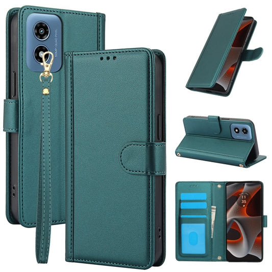 For Motorola Moto G Play 2024 Skin Feel Pure Color Card Slots Leather Phone Case with Dual Lanyard(Green) - Motorola Cases by buy2fix | Online Shopping UK | buy2fix