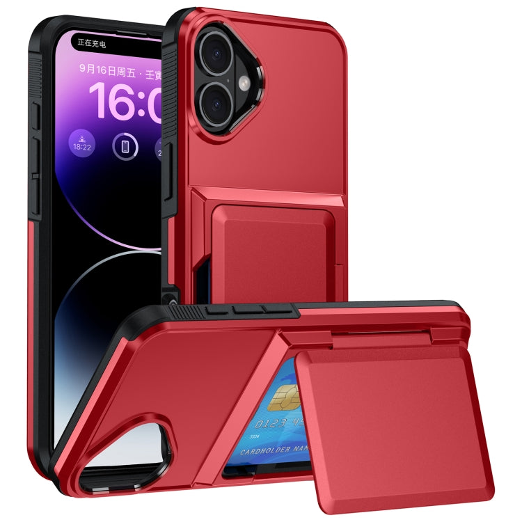 For iPhone 16 Plus Card Slot Holder Phone Case(Red) - iPhone 16 Plus Cases by buy2fix | Online Shopping UK | buy2fix