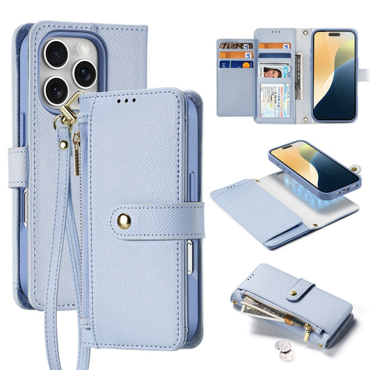 For iPhone 16 Pro DUX DUCIS Lawa Series 2 in 1 Wallet Zipper Detachable MagSafe Phone Case with Lanyard(Light Blue) - iPhone 16 Pro Cases by DUX DUCIS | Online Shopping UK | buy2fix