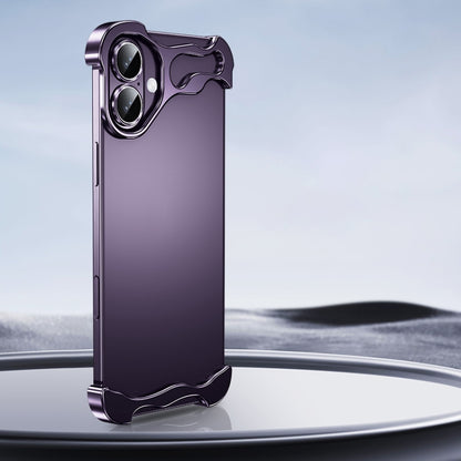 For iPhone 16 Frameless Metal Corner Pad Phone Case with Lens Film(Purple) - iPhone 16 Cases by buy2fix | Online Shopping UK | buy2fix