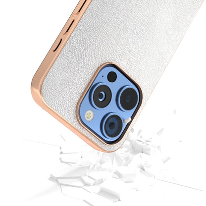 For iPhone 16 Pro PU Leather Electroplating Frame Full Coverage Phone Case(Silver) - iPhone 16 Pro Cases by buy2fix | Online Shopping UK | buy2fix