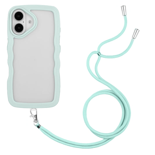 For iPhone 16 Plus Candy Color Wave TPU Clear PC Phone Case with Lanyard(Green) - iPhone 16 Plus Cases by buy2fix | Online Shopping UK | buy2fix