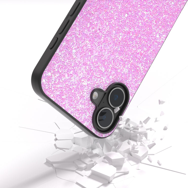 For iPhone 16 Black Frame Colorful Glitter Phone Case(Dark Pink) - iPhone 16 Cases by buy2fix | Online Shopping UK | buy2fix