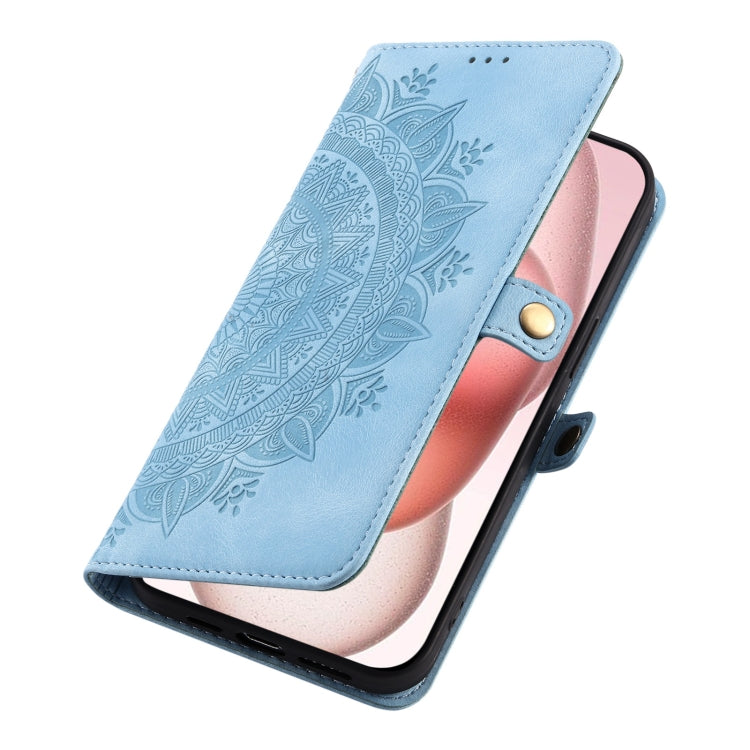 For iPhone 16 Pro Max Skin Feel Totem Embossed Leather Phone Case(Blue) - iPhone 16 Pro Max Cases by buy2fix | Online Shopping UK | buy2fix