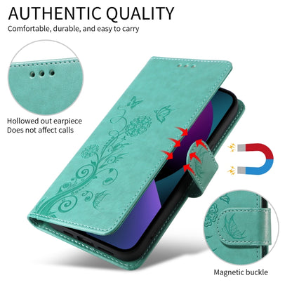 For iPhone 16 Embossed Butterfly Flowers Leather Phone Case(Green) - iPhone 16 Cases by buy2fix | Online Shopping UK | buy2fix