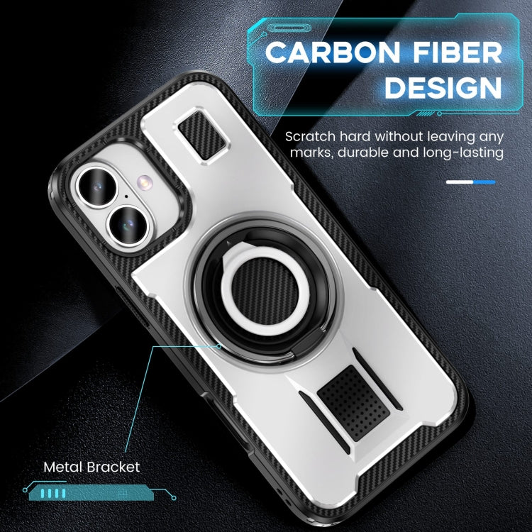 For iPhone 16 Ring Holder Carbon Fiber PC Hybrid TPU Phone Case(White) - iPhone 16 Cases by buy2fix | Online Shopping UK | buy2fix