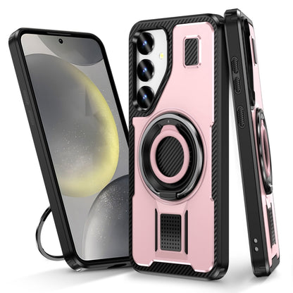 For Samsung Galaxy S25 5G Ring Holder Carbon Fiber PC Hybrid TPU Phone Case(Rose Gold) - Galaxy S25 5G Cases by buy2fix | Online Shopping UK | buy2fix