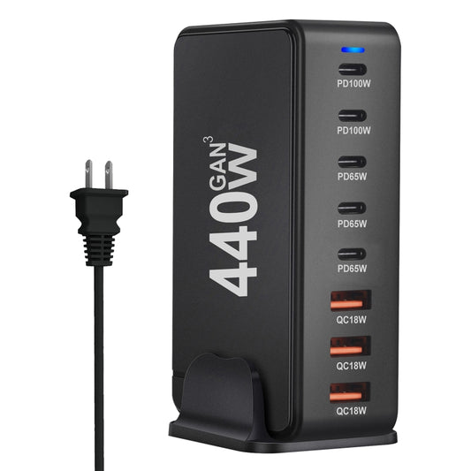 440W GaN USB Power Adapter Travel Charger with 3 x USB, 5 x PD Port, Plug:US Plug(Black) - Multifunction Charger by buy2fix | Online Shopping UK | buy2fix