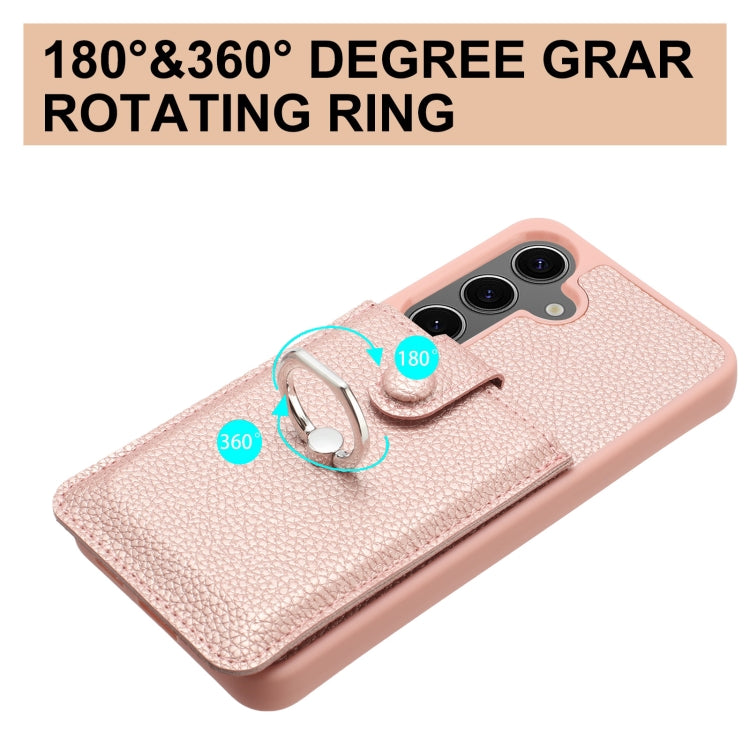 For Samsung Galaxy S25+ 5G Litchi Texture Drawing Card Bag Ring Holder Phone Case(Blue) - Galaxy S25+ 5G Cases by buy2fix | Online Shopping UK | buy2fix