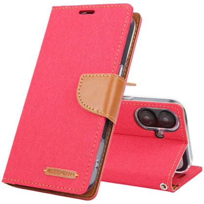 For iPhone 16 GOOSPERY CANVAS DIARY Fabric Texture Flip Leather Phone Case(Red) - iPhone 16 Cases by GOOSPERY | Online Shopping UK | buy2fix