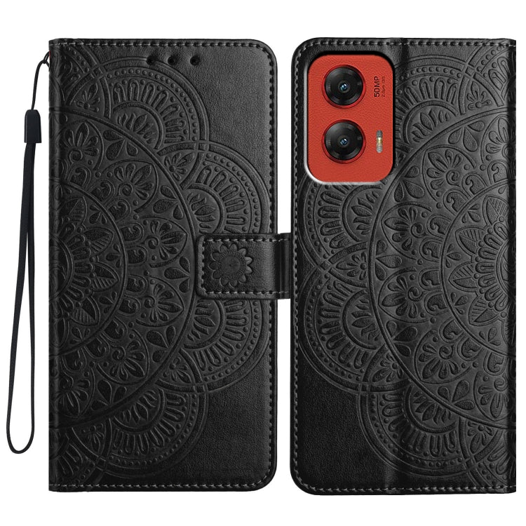 For Motorola Moto G Stylus 5G 2024 Flower Embossed Leather Phone Case(Black) - Motorola Cases by buy2fix | Online Shopping UK | buy2fix