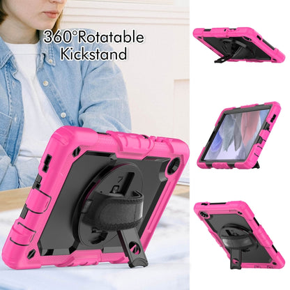 For Samsung Galaxy Tab A7 Lite T220 Silicone Hybrid PC Tablet Case with Shoulder Strap(Black + Rose Red) - Tab A7 Lite T220 / T225 by buy2fix | Online Shopping UK | buy2fix