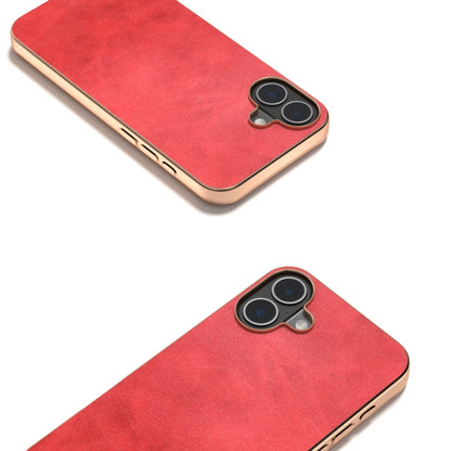 For iPhone 16 Plus Nano Electroplating Dual Color Cowhide Texture Protective Phone Case(Red) - iPhone 16 Plus Cases by buy2fix | Online Shopping UK | buy2fix