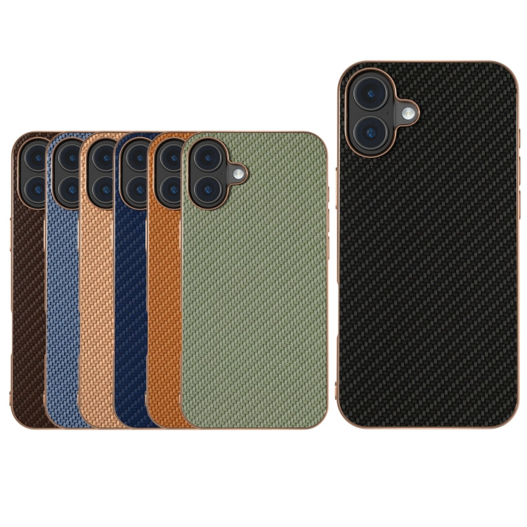 For iPhone 16 Plus Nano Electroplating Carbon Fiber Texture Phone Case(Green) - iPhone 16 Plus Cases by buy2fix | Online Shopping UK | buy2fix