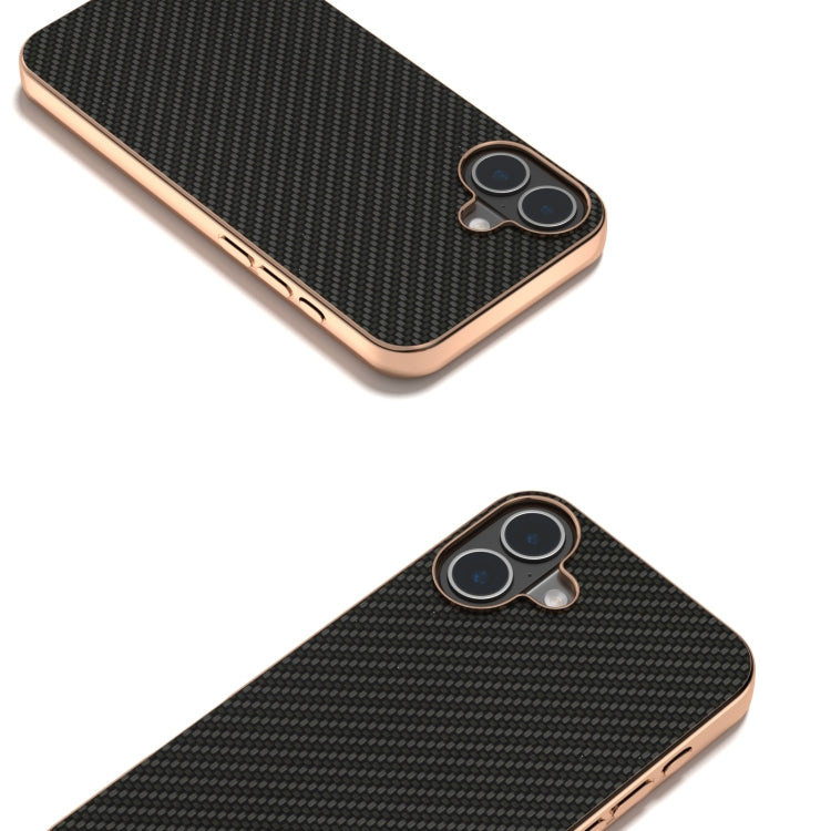 For iPhone 16 Nano Electroplating Carbon Fiber Texture Phone Case(Black) - iPhone 16 Cases by buy2fix | Online Shopping UK | buy2fix