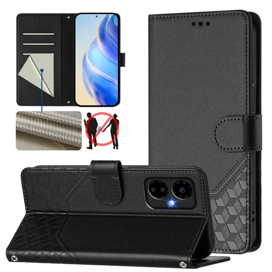 For Boost Mobile Celero 5G 2024 Honeycomb Embossing RFID Leather Phone Case(Black) - More Brand by buy2fix | Online Shopping UK | buy2fix