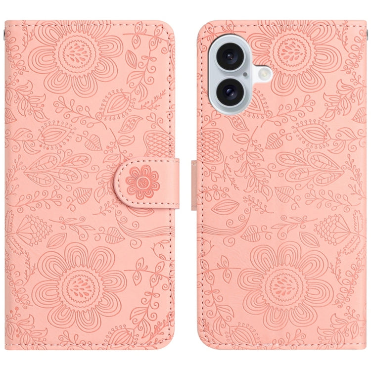 For iPhone 16 Plus Floral Embossed Pattern Leather Phone Case(Pink) - iPhone 16 Plus Cases by buy2fix | Online Shopping UK | buy2fix