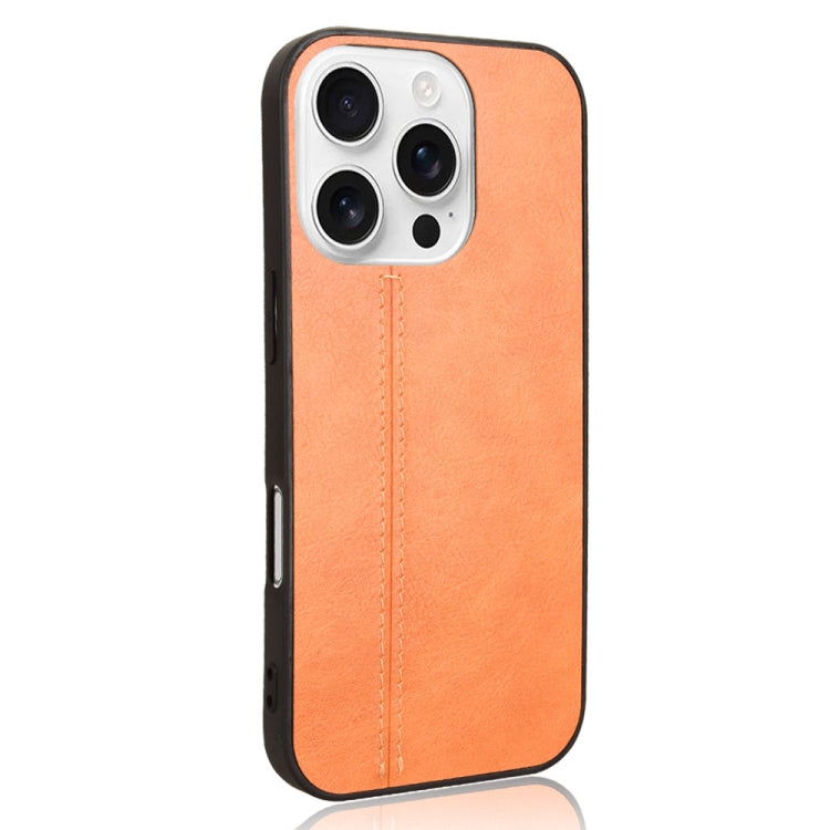 For iPhone 16 Pro Max Cow Pattern Sewing Back Cover Phone Case(Orange) - iPhone 16 Pro Max Cases by buy2fix | Online Shopping UK | buy2fix