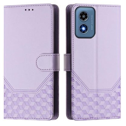 For Motorola Moto G Play 4G 2024 Oversea Honeycomb Embossing RFID Leather Phone Case(Light Purple) - Motorola Cases by buy2fix | Online Shopping UK | buy2fix